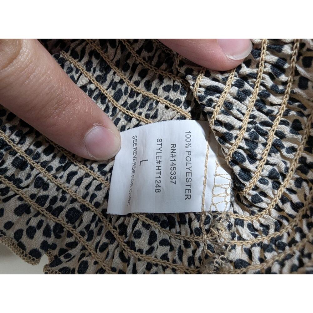 Hesperus- Leopard Print Puff Sleeve Smocked Blouse Women's Large Boho Cowgirl - Picture 5 of 7
